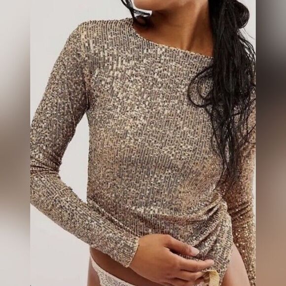 NWOT Intimately Free People gold sequin top - Picture 1 of 8